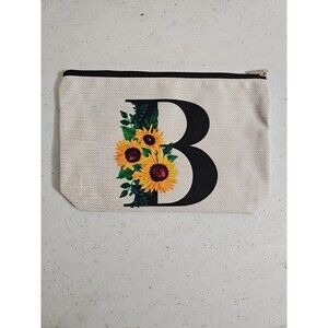Beige Canvas Full Zip All Purpose Pouch Bag (Letter B)